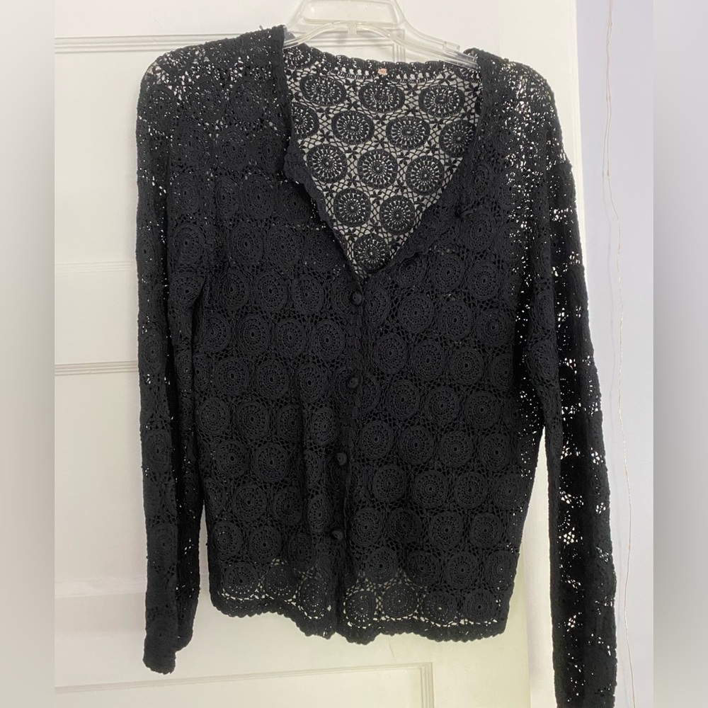 Black Lace Button-Up Cardigan